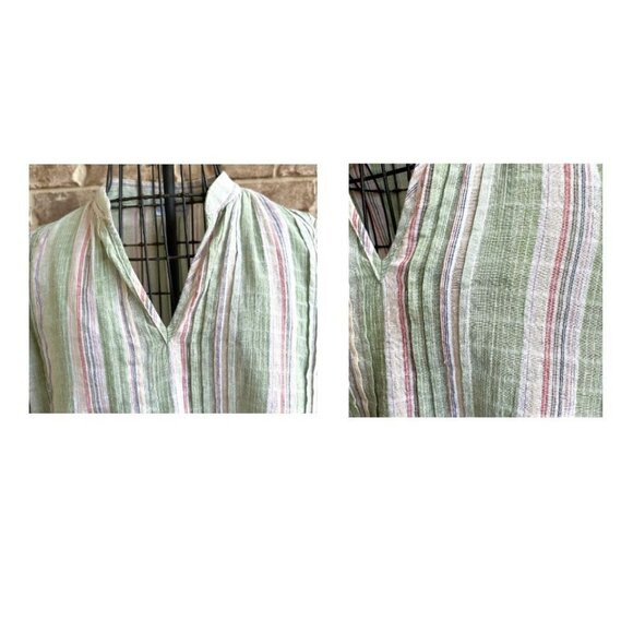 Soft Surroundings Tunic Top XS Extra Small Striped V Neck Roll Tab Sleeves Boho - Picture 2 of 12